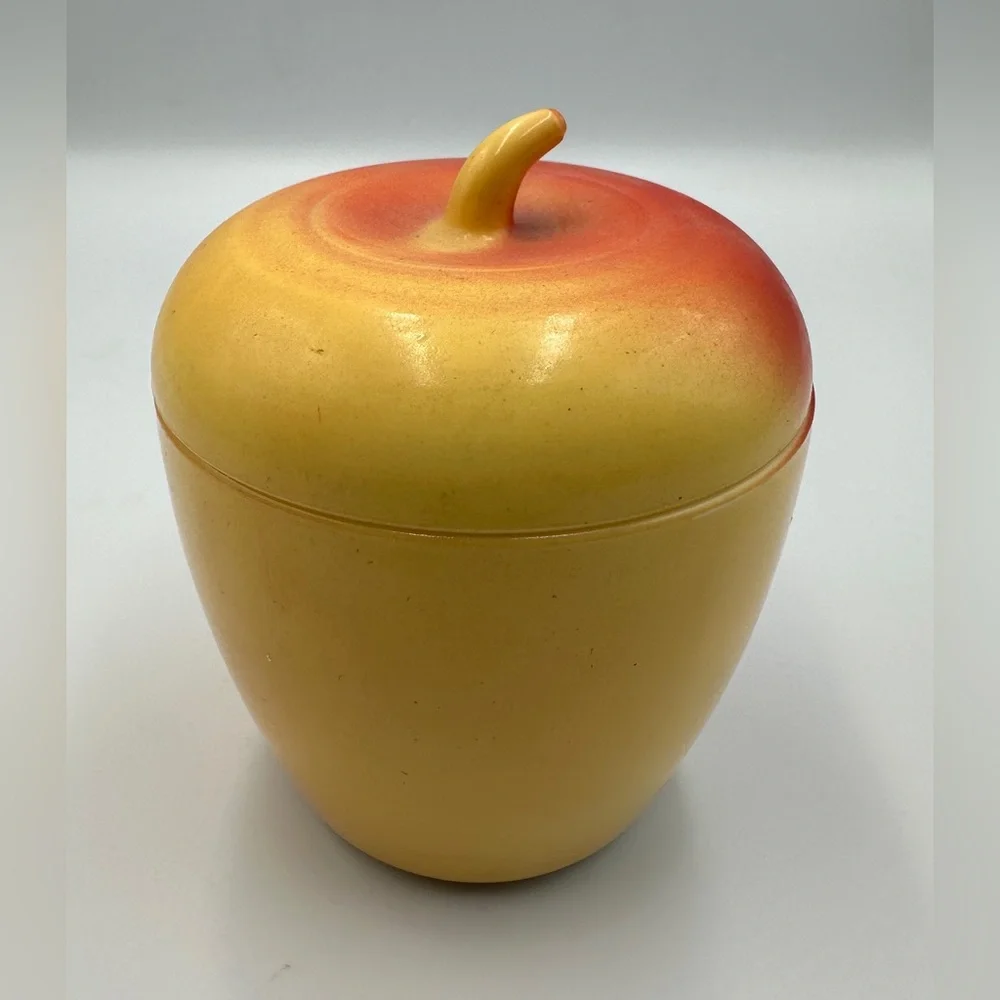 Vtg Hazel Atlas Red & Yellow Milk Glass Apple  Jam Jelly Jar Sugar Bowl W/  Lid